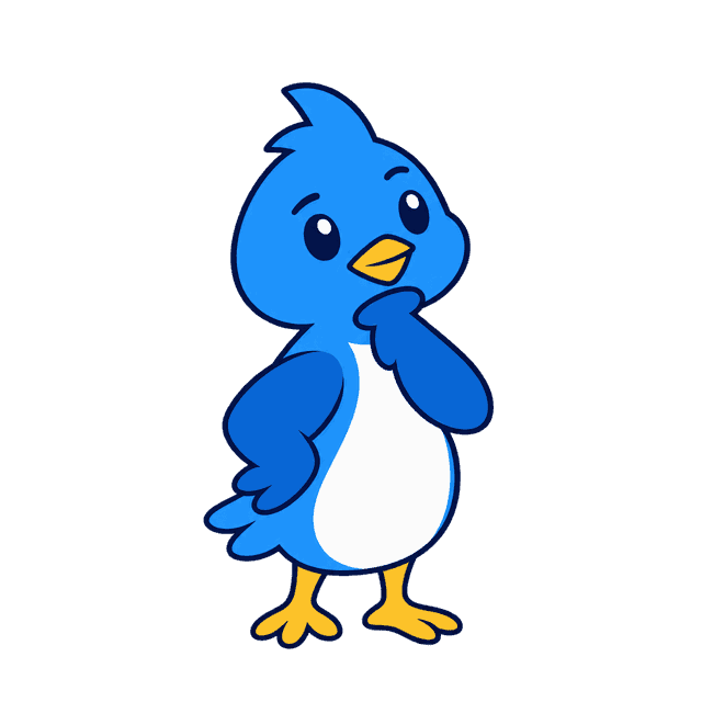 The Inspire Raise bluebird thinking, with one wing under its beak