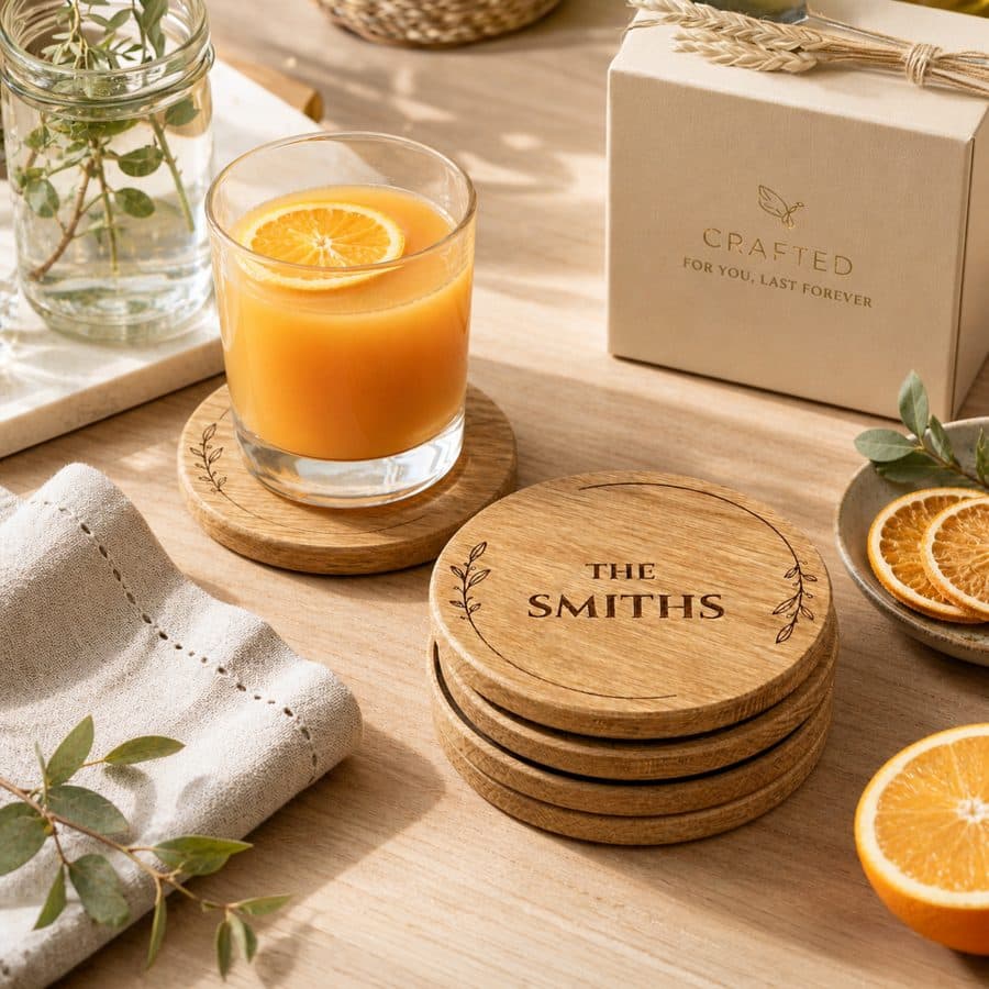 Engraved wooden coasters